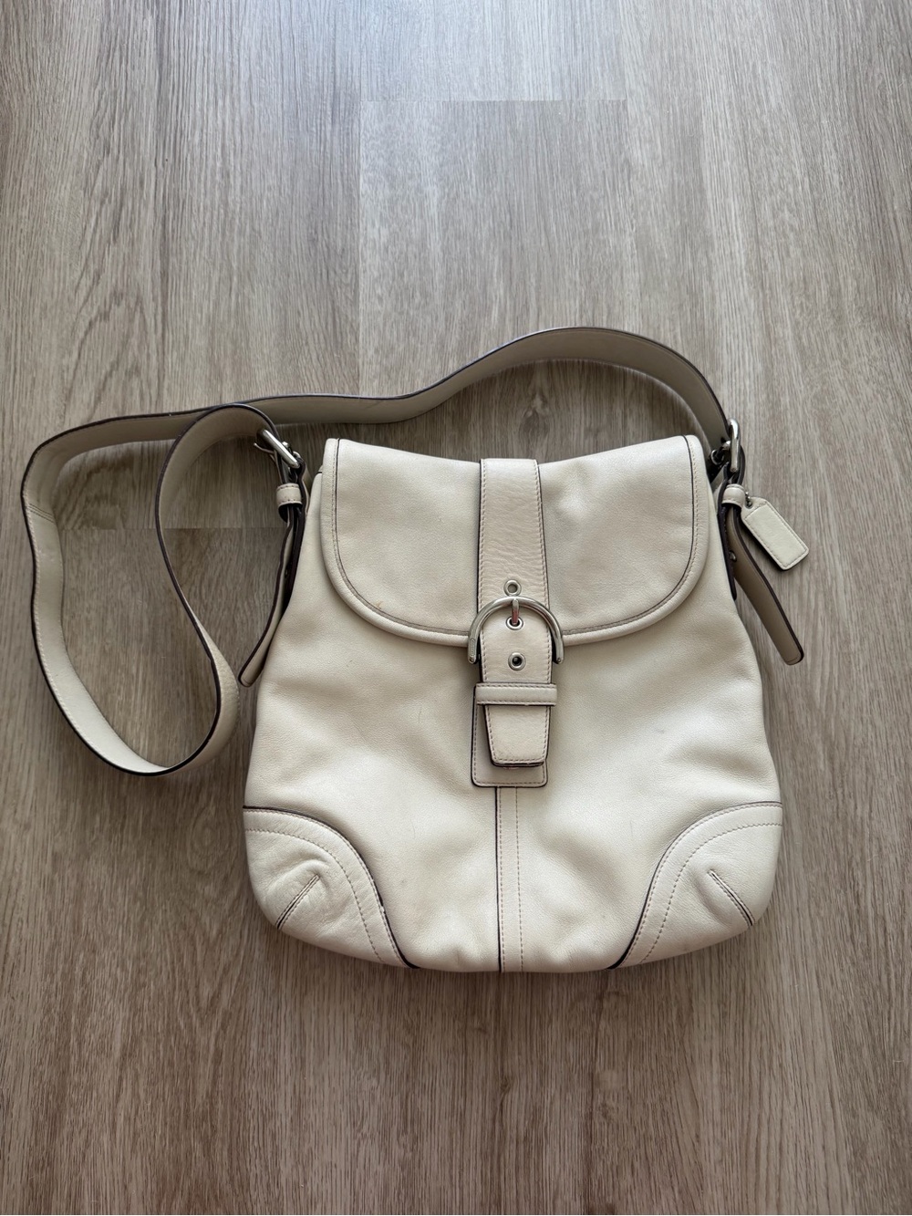 Coach Cream Leather Shoulder Bag with Buckle